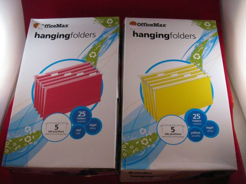 50 OfficeMax Hanging Folders Legal Size 5 Tab Position Red Yellow