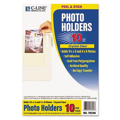 Peel &amp; stick photo holders for 3x5 &amp; 4 x 6 photos, 4-3/8 x 6-1/2, clear, 10/pack for sale