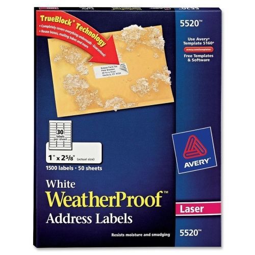 Avery Weather Proof Mailing Label -1&#034;Wx2.62&#034;L- 1500/Pk - Laser - White
