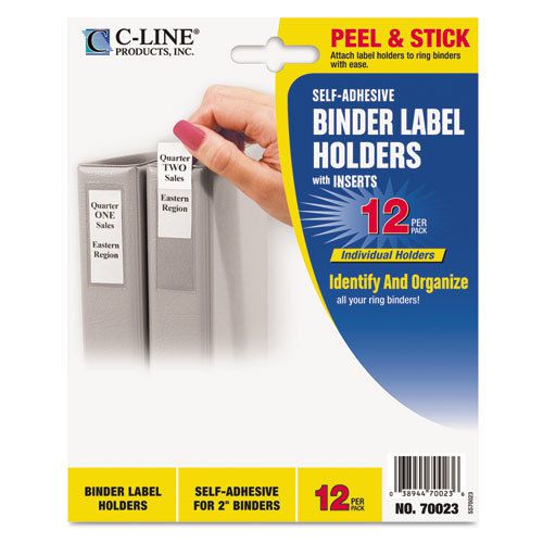 Self-adhesive ring binder label holders, top load, 1-3/4 x 2-3/4, clear, 12/pack for sale