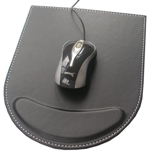 High Quality Solid Color Faux Leather Wrist Comfort Mousepad Mat Black A182