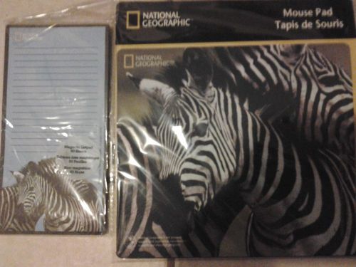 MOUSE PAD  WITH MATCHING NOTE PAD ZEBRA DESIGN BY NATIONAL GEOGRAPHIC