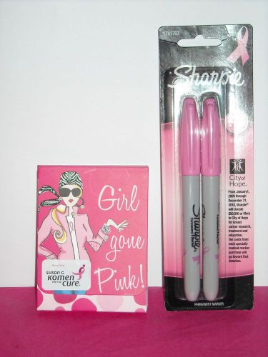 (#2509) &#034;Breast Cancer Awareness&#034; 2pk Pink SHARPIE Markers &amp; 75 pg Mini Notebook