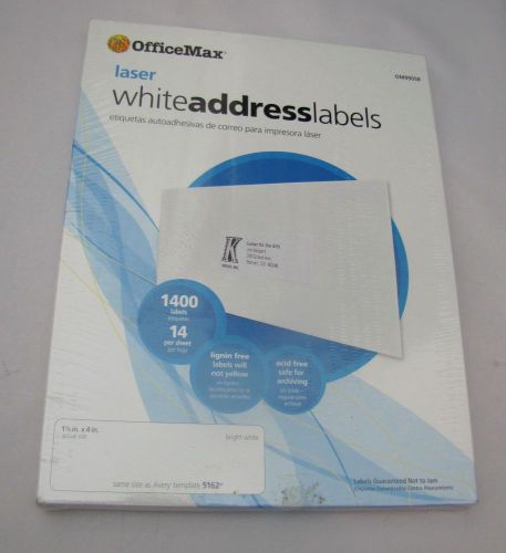 New! OFFICEMAX White Laser-Inkjet Address Labels, 1-1/3&#034; x 4&#034; 1400 Lbls/Box 5162