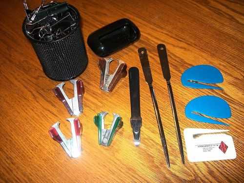 Lot of 30 office and desk supplies and accessories letter openers,binders,etc for sale