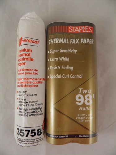 Lot of 3 Rolls Premium Thermal Fax Paper   8.5&#034; x 98&#039;   1/2&#034; core