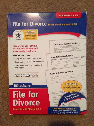 Adams Divorce Forms Kit w Manual &amp; CD 15 Forms K302 File Personal Law