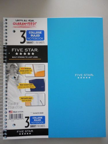 Mead Five Star 3 Subject College Ruled Notebook 150 Pages Light Blue