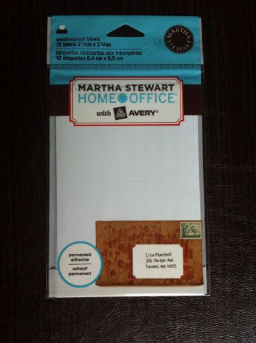 NEW MARTHA STEWART HOME OFFICE AVERY 12 WHITE ADHESIVE WEATHERPROOF LABELS