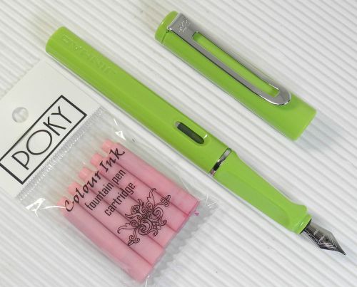 JINHAO 599B Fountain pen Apple GN plastic barrel + 5 POKY cartridges PINK ink