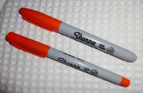 2 sharpie permanent markers -orange- 1 ultra fine point &amp; 1 fine point-new for sale