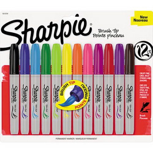 Permanent Waterproof Marker Sharpie Brush-Tip Pen Assorted Colours 12Pcs