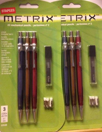 2 Packs Staples 22530 Metrix™ Mechanical Pencils, 0.7mm, Assorted Barrel, 3/Pack