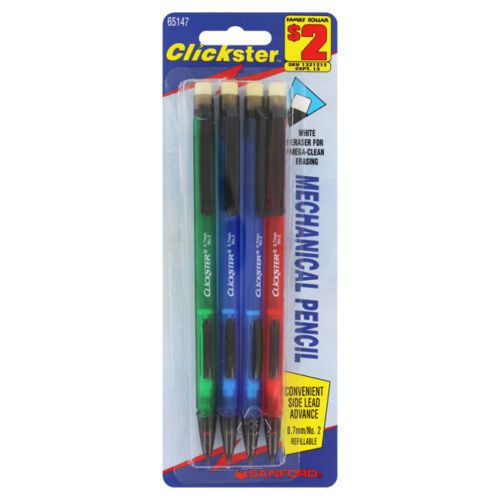 Sanford Clickster Mechanical Pencils, 0.7 mm, Assorted Barrels, 4/pk