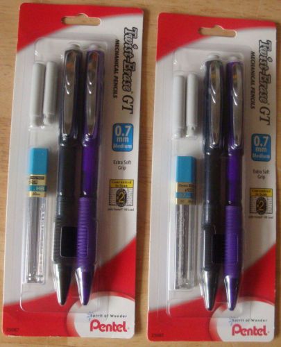 4 PENTEL 0.7mm Twist-Erase GT Mechanical Pencils Purple &amp; Black Barrels