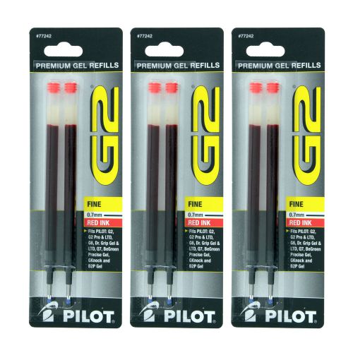 6 Pilot G2, Dr. Grip Gel Rollerball Gel Ink Pen Refills, 0.7mm, Fine Point, Red