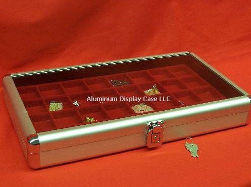 14 x 8 x 2&#034; aluminum display case w 32 sq red  insert for sale