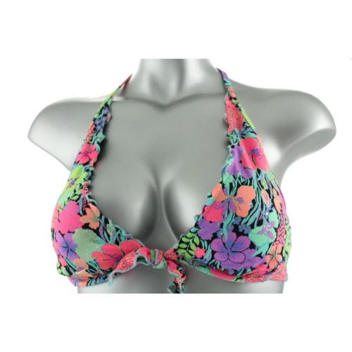Victoria&#039;s secret foil metallic aqua/pink/gold ruffled bikini top 34dd swimsuit for sale