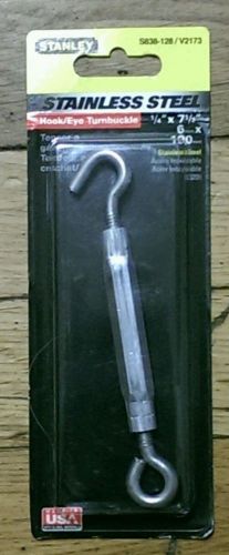 New stanley stainless steel hook/eye turnbuckle 1/4&#034; x 7-1/2&#034; s838-128/ v2173 for sale