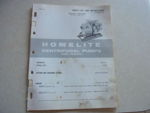 VINTAGE HOMELITE Cetrifugal Pumps 45S3-1 / 45S3-LP Parts List and Instructions
