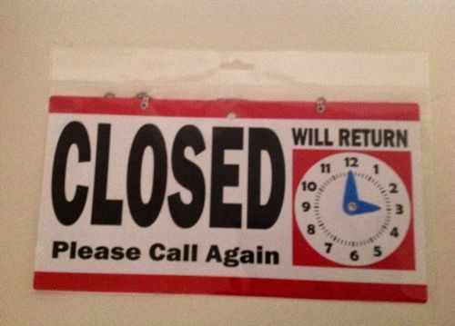OPEN CLOSE WILL RETURN CLOCK SIGN WITH CHAIN