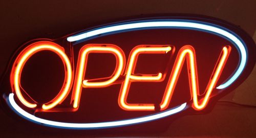Open Sign For Business-8x14in., Black, Plastic, and Real Neon