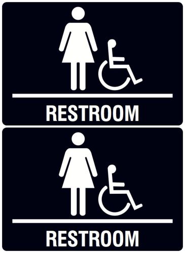 Girl Restroom Wheelchair Access Accessible Women Privacy Signs Set Of Two Black