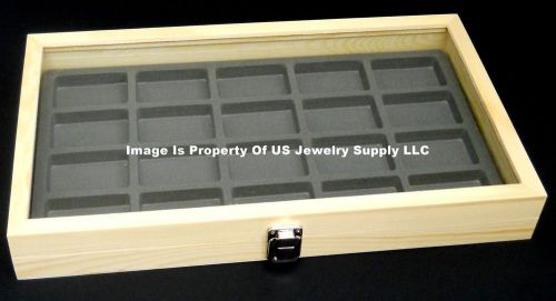 12 Natural Wood Glass Top Lid Grey 20 Space Display Box Cases Jewelry