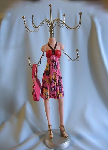JEWELLERY TREE STAND HOLDER ORGANIZER TEENAGE PINK DRESS FUNKY 37cm (14&#034;) High