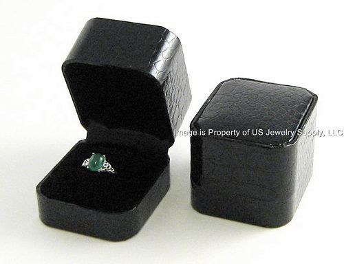 6 Elegant Black Crocodile Pattern Ring Jewelry Display Gift Boxes