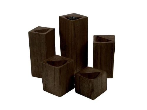 Chocolate brown solid wood ring display block set of 5