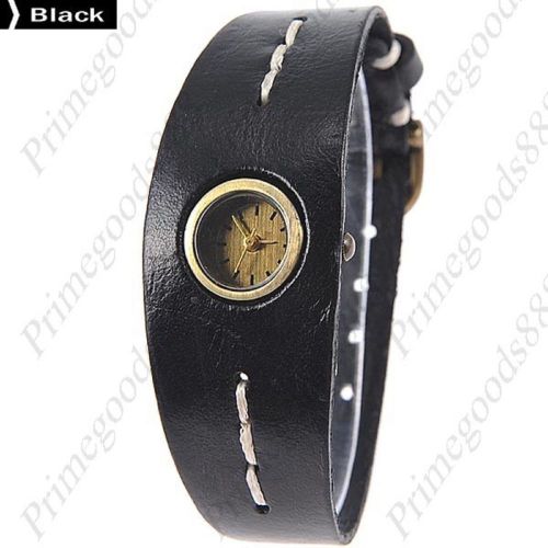 Wide fish pu leather lady ladies analog wrist quartz wristwatch women&#039;s black for sale
