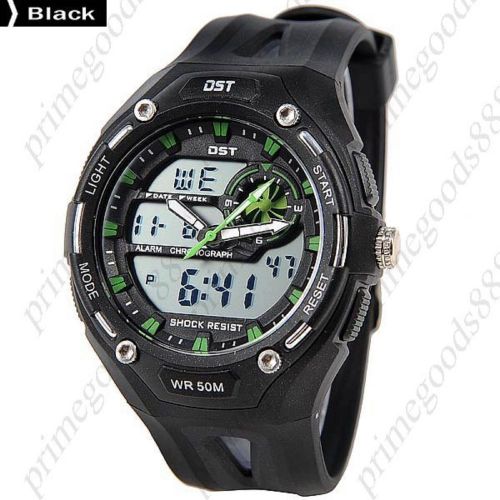 Waterproof Analog Digital Quartz Alarm Stopwatch Date Men&#039;s Wristwatch Black