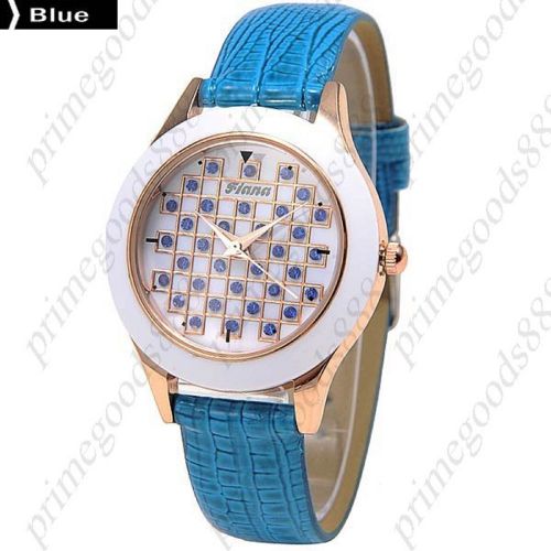 Fashioned  PU Leather Quartz Wrist Lady Ladies Wristwatch Women&#039;s Blue