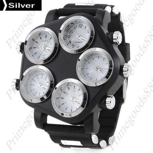 5 time zone zones analog quartz pentagon face rave men&#039;s wrist wristwatch silver for sale