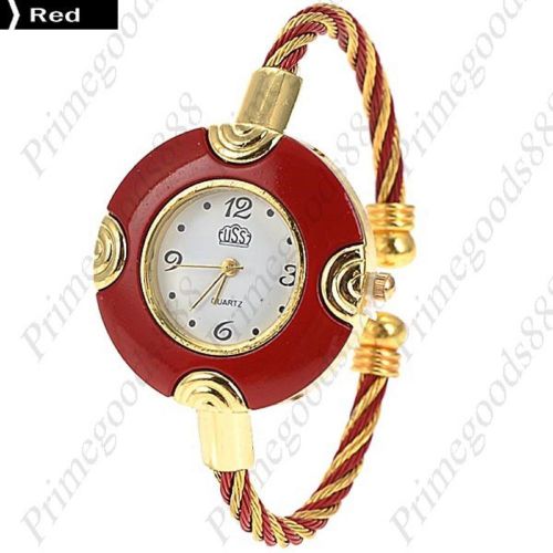 Loop Hoop Bracelet Bangle Lady Ladies Analog Quartz Wristwatch Women&#039;s Red