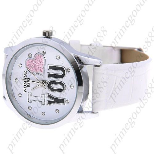 I Love You Rhinestones Synthetic Leather Quartz Wrist Wristwatch Women&#039;s White