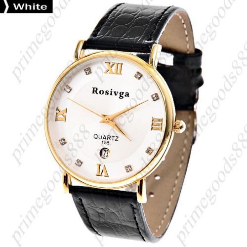 PU Leather Band Quartz Date Wrist Men&#039;s Free Shipping Wristwatch White