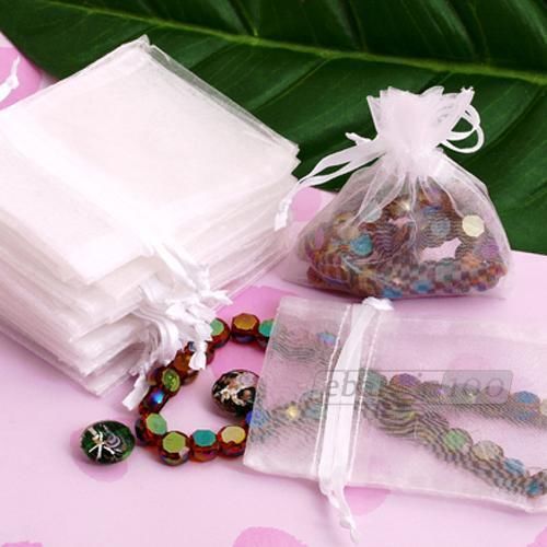 100 White Organza Drawstring Craft Xmas Gift Bags Pouch HOT