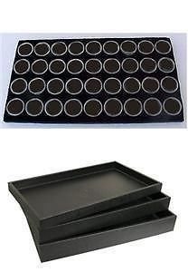 Jewelry standard 1&#034; tray &amp; 36 gem jars foam liner black for sale