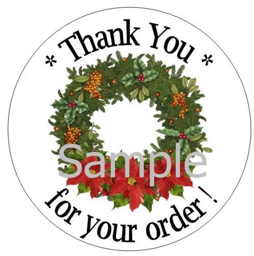 CHRISTMAS HOLIDAY WREATH #9 THANK YOU  - 1&#034; STICKER / SEAL LABELS