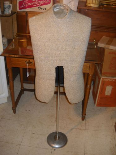 dress form torso on chrome stand cloth covered hard shell