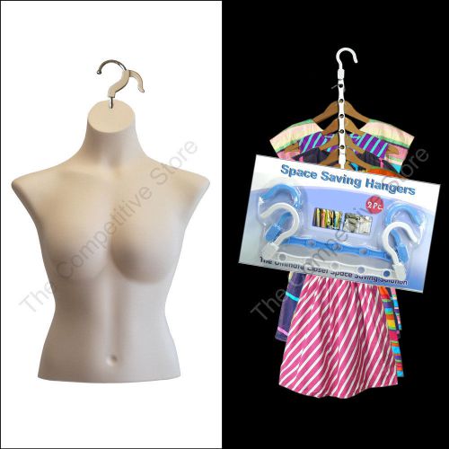 Flesh Female Busty Torso Mannequin Form for M Size + 2 Free Space Savers Hangers