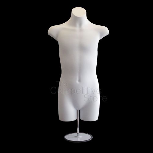 Teen boy white dress mannequin form with metal base - for boy sizes 10 -12 for sale