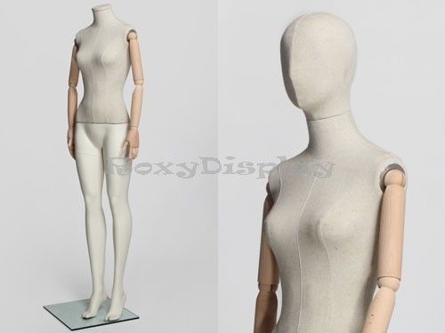 Female mannequin flexible arms linen cover on the upper body #mz-vin11 for sale