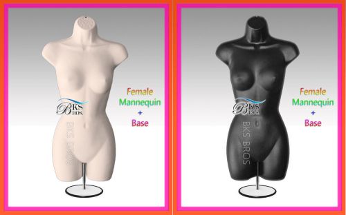 Female Woman Body Dress Form Display FLESH &amp; BLACK W/Metal Stand + Hook