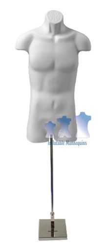 Male 3/4, White and Tall adjustable Mannequin Stand with 8&#034; Square Base
