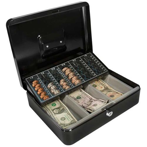 BARSKA Steel Cash Box Safe w/ Key Lock and Removable Tray in Black, CB11790