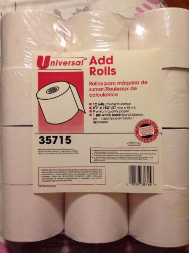 NEW UNIVERSAL ADD ROLLS #35715 ~ 2-1/4 x 150 ~ 1 PLY WHITE BOND (12 ROLLS)