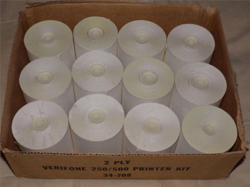 Verifone 250/500 printer rolls case of 12 works w/any 3&#034; register 3&#034; 2 ply rolls for sale